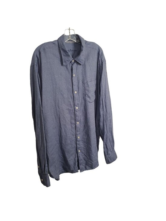 Tommy Bahama Other - Tommy Bahama Mens Size XL Shirt 100% Linen Top Stitched Windowpane Button Blue